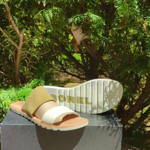 Sorel Women's Olive and Cream Slides